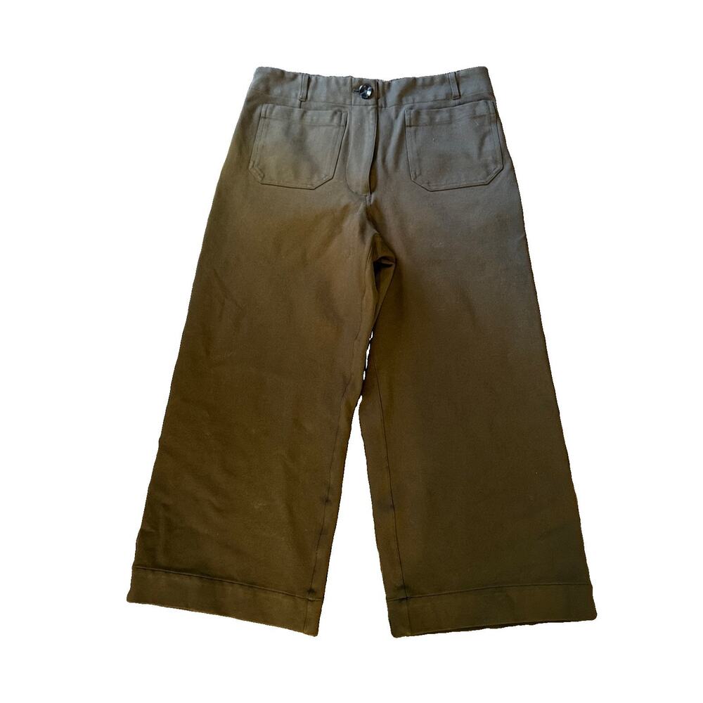 Quince Ultra-Stretch Ponte Cropped Wide Leg Pants Olive Green Size 12